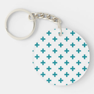 Porte-clés Polka turquoise croise sur blanc