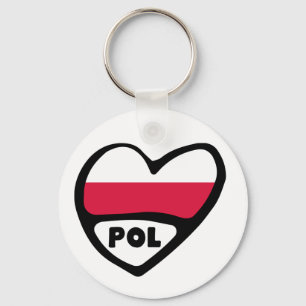 Porte-clés Pologne Code Pays Drapeau Clavier Coeur, POL
