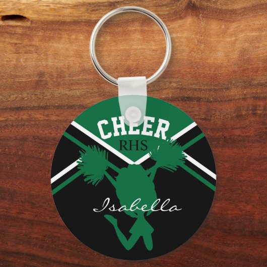 Porte-clés Pom-pom girl en vert foncé, blanc et noir (Verso)