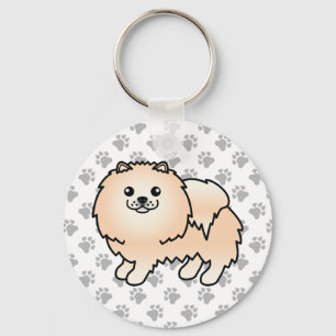 Porte-clés Pomeranian crème Chien de dessin animé mignon & Pa