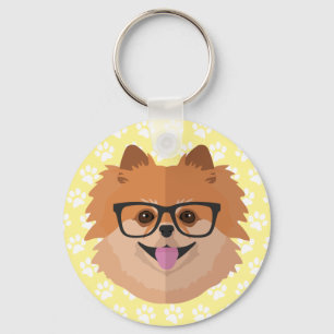 Porte-clés Pomeranian Dog In Nerd Glasses   Cute Hipster Gift