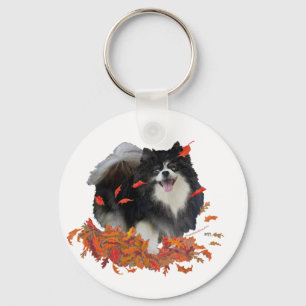 Porte-clés Pomeranian en Automne