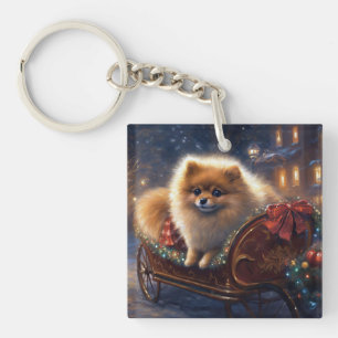 Porte-clés Pomeranian Fêtes de Noël Brossé