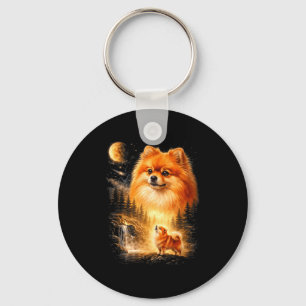 Porte-clés Pomeranian hurlant à la lune vintage mystique do