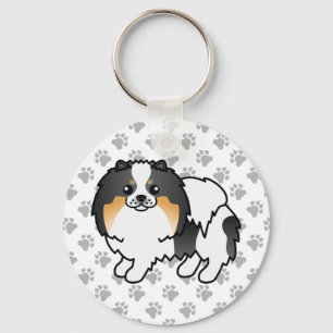 Porte-clés Pomeranian Tricolore Blanc Chien de Dessin Animé M