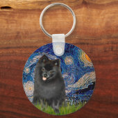 Porte-clés Poméranien (noir) - Nuit étoilée (Recto)