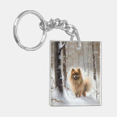 Porte-clés Poméranienne Laisser Neige Noël (Devant gauche)