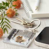 Porte-clés Poméranienne Laisser Neige Noël (Devant Droit)