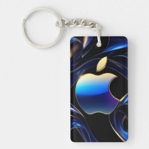 Porte-clés Pomme dorée brillante avec rubans métalliques liqu
