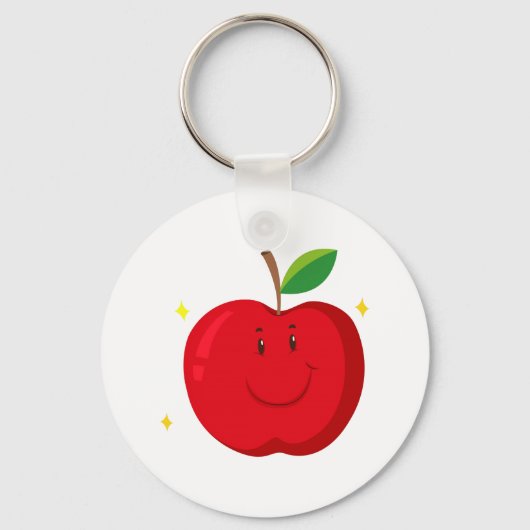 Porte-clés Pomme rouge avec un visage heureux (Recto)
