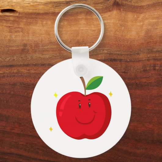 Porte-clés Pomme rouge avec un visage heureux (Recto)