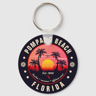 Porte-clés Pompano Beach Floride Retro Sunset Souvenir