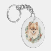 Porte-clés Pompe Poméranienne de la couronne de Noël (Devant gauche)