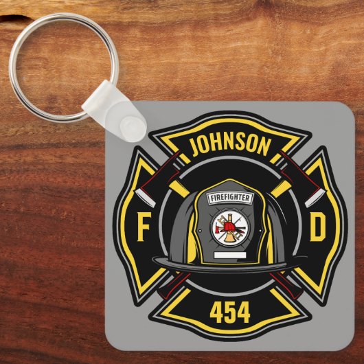 Porte-clés Pompier AJOUTER LE NOM L'équipe de Secourt du serv (Recto)