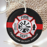 Porte-clés Pompier Maltais Croix Fireman Personnalisé Acr<br><div class="desc">Porte - clé de pompier Maltese Cross de ligne rouge mince personnalisé - design moderne noir rouge et argent. Personnalisez avec les services d'incendie, le nom du pompier ou votre texte. Ce porte - clé de pompier personnalisé est parfait pour les services d'incendie, de pompiers, ou comme souvenir, cadeaux de...</div>