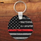 Porte-clés Pompier Mince Red Line Drapeau pompier (Recto)