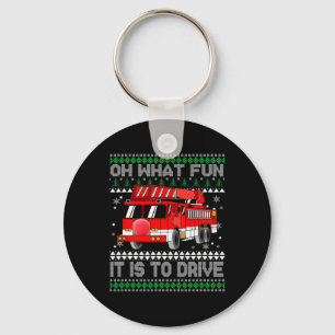 Porte-clés Pompier Noël laid - Camion de pompiers