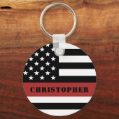 Porte-clés Pompier personnalisé Mince Red Line Drapeau cadeau (Recto)