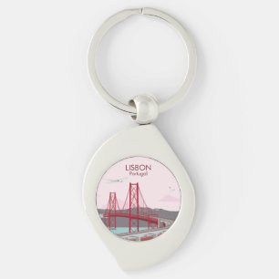 Porte-clés Pont de Lisbonne sur le fleuve Tage au style vinta