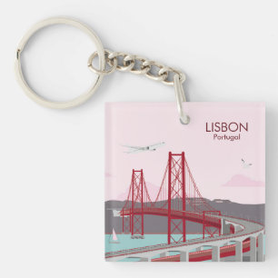 Porte-clés Pont de Lisbonne sur le fleuve Tage au style vinta