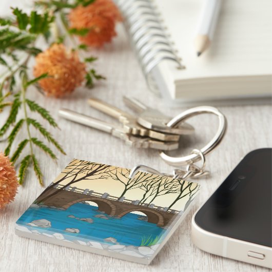 Porte-clés Pont Rustique En Pierre Sur Rivière Paysage nature (Devant Droit)