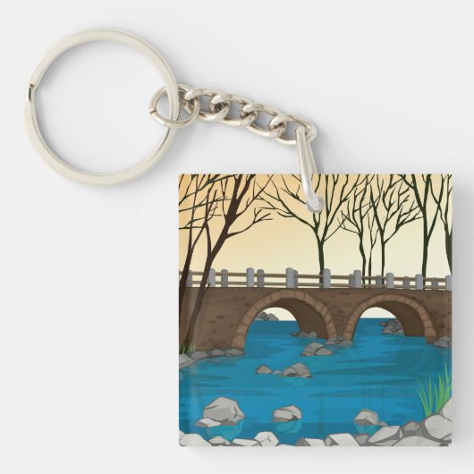 Porte-clés Pont Rustique En Pierre Sur Rivière Paysage nature (Devant)