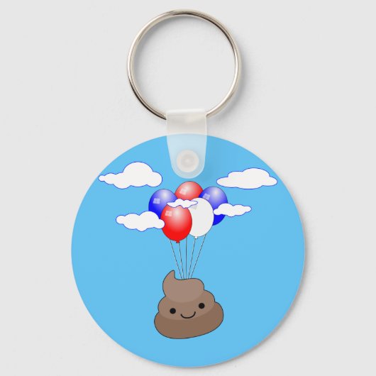 Porte-clés Poo Emoji Voler Avec Des Ballons Dans Le Ciel Bleu (Recto)