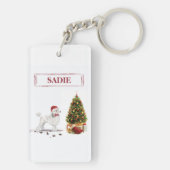 Porte-clés Poodle blanc Funny Chien de Noël avec arbre (Dos)