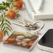 Porte-clés Poodle Chiot Automne Citrouille délice (Devant Droit)