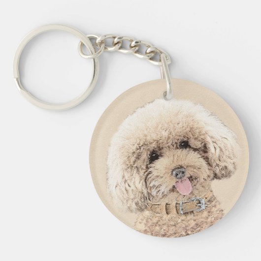 Porte-clés Poodle Miniature Toy Apricot Crème Chien Brown Art (Devant)