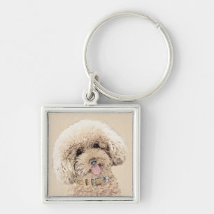 Porte-clés Poodle Miniature Toy Apricot Crème Chien Brown Art