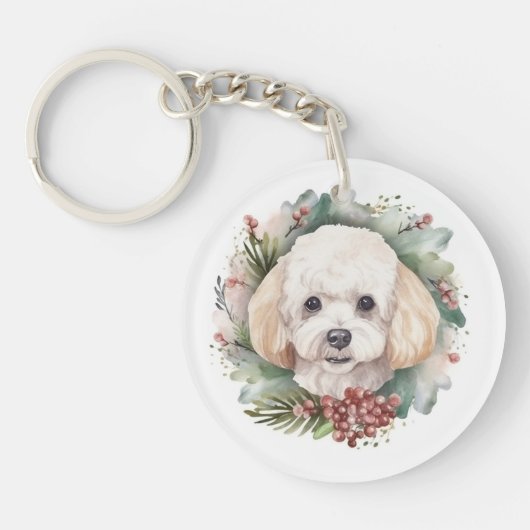 Porte-clés Poodle Noël Wreath Festive Pup (Devant)