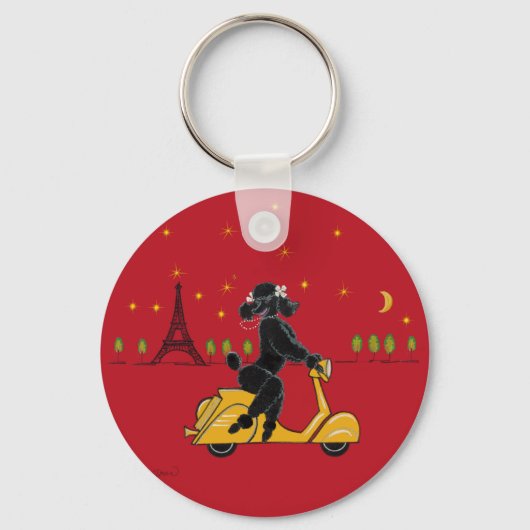 Porte-clés Poodle noir à Paris et Scooter (Recto)