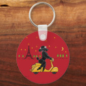 Porte-clés Poodle noir à Paris et Scooter (Recto)