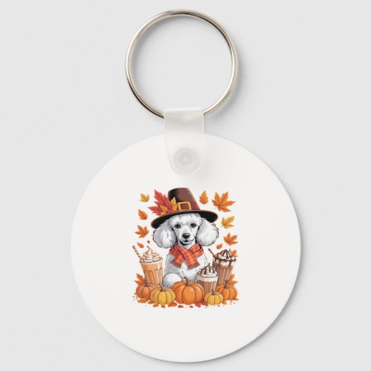 Porte-clés Poodle Thanksgiving Drinks Coffee Fall Leaves Pump (Recto)