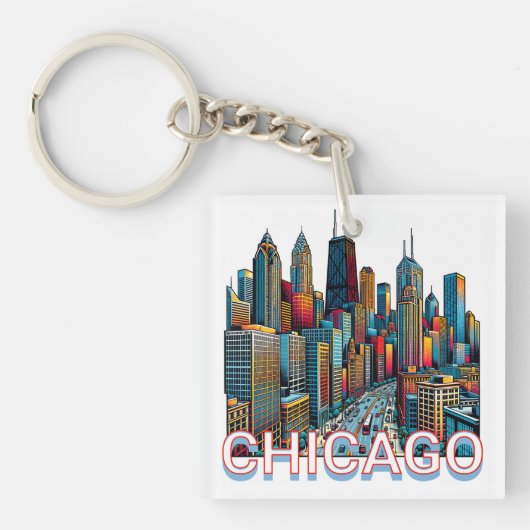 Porte-clés Pop art Comic Book Art Chicago Illinois Skyline (Devant)