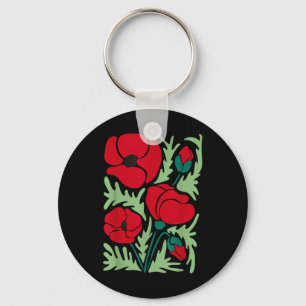 Porte-clés Poppies botaniques de fleurs de pavot rouge Ancien