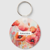 Porte-clés Poppies d'aquarelle rouge dans un champ (Recto)