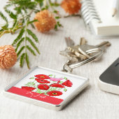 Porte-clés Poppies roses rouges Art Personnalisé Monogramme p (Côté)