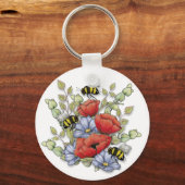 Porte-clés Poppy Flowers and Bees Digital Drawing, Botanical  (Recto)