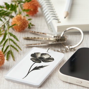 Porte-clés Poppy Minimaliste – Art à l'encre botanique monoch