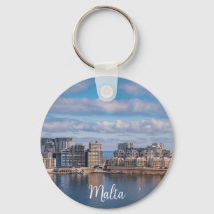 Porte-clés Port de Sliema et gratte-ciel à Malte