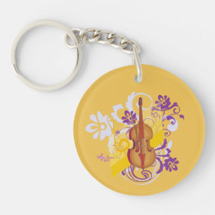 Porte-clés Porte - clé à 2 faces du violon Floral Swirl Gold 