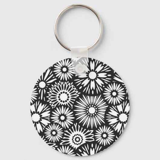 Porte-clés Porte - clé à fleurs noir et blanc (Recto)