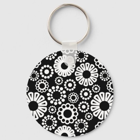 Porte-clés Porte - clé à fleurs noir et blanc (Recto)
