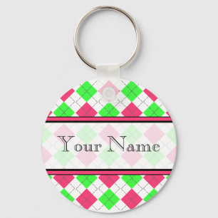 Porte-clés Porte - clé à motifs de losanges rose et vert