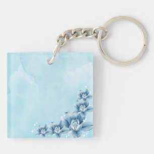 Porte-clés Porte - clé acrylique à fleurs bleues