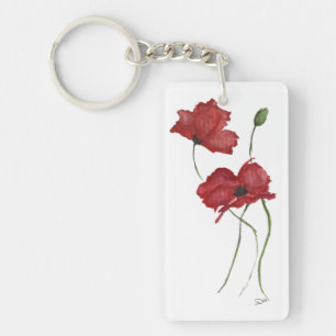 Porte-clés Porte - clé acrylique à fleurs rouges, (double fac