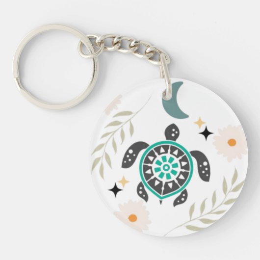 Porte-clés Porte - clé acrylique de tortue florale Boho - Nat (Devant)