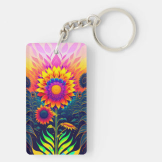 Porte-clés Porte - clé acrylique des tournesols colorés et ra